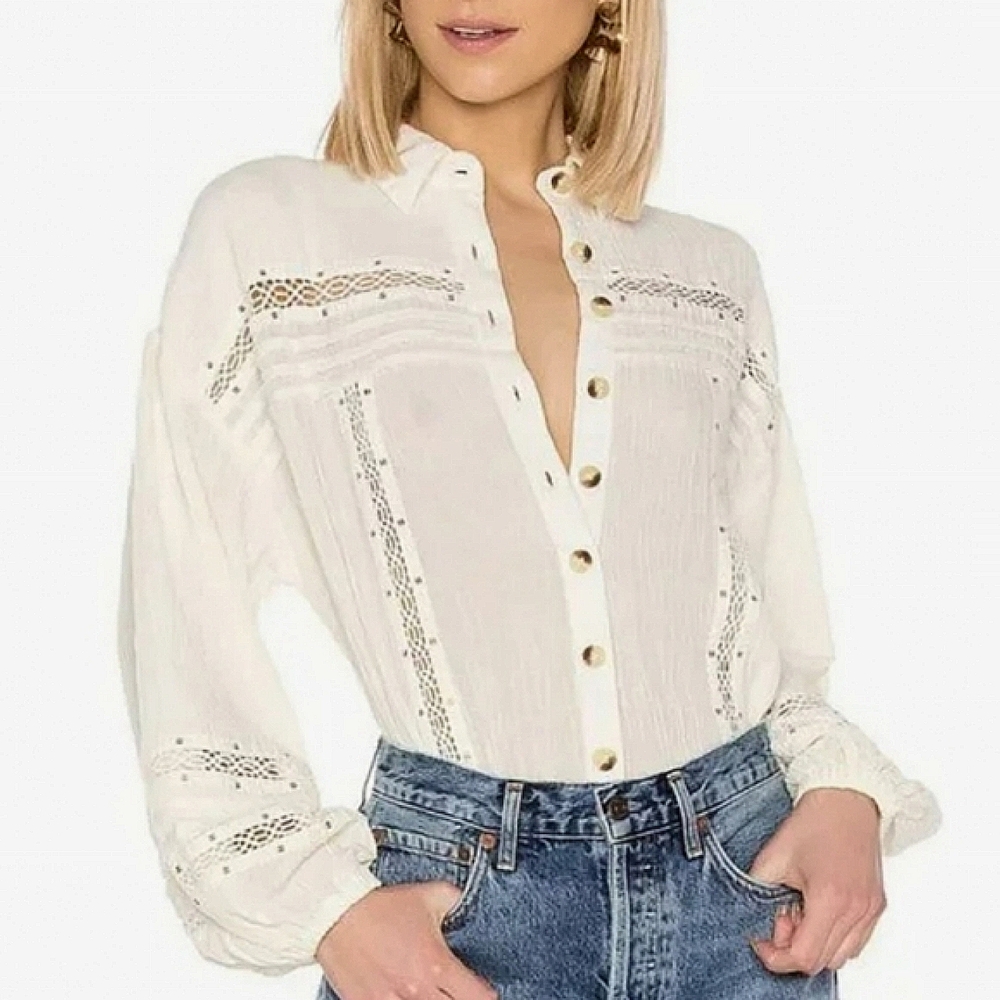 New Free People Ivory Stars Button Down Shirt